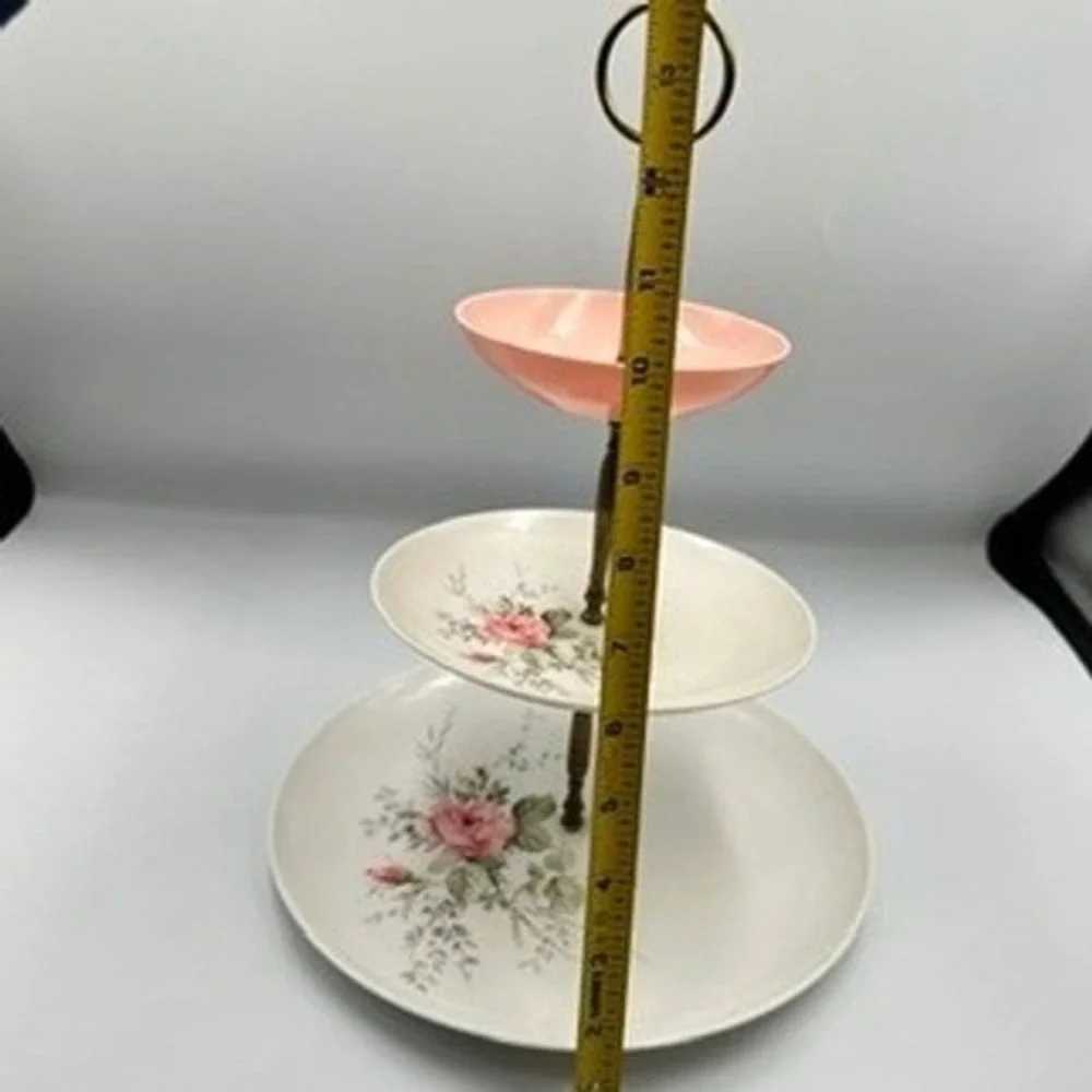 Vintage Oneida Floral 3 Tier Serving Stand Plastic Tea Party Server Cottagecore